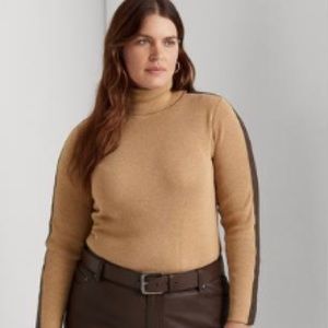 LAUREN Ralph Lauren Plus-Size Faux-Leather-Trim Turtleneck Sweater